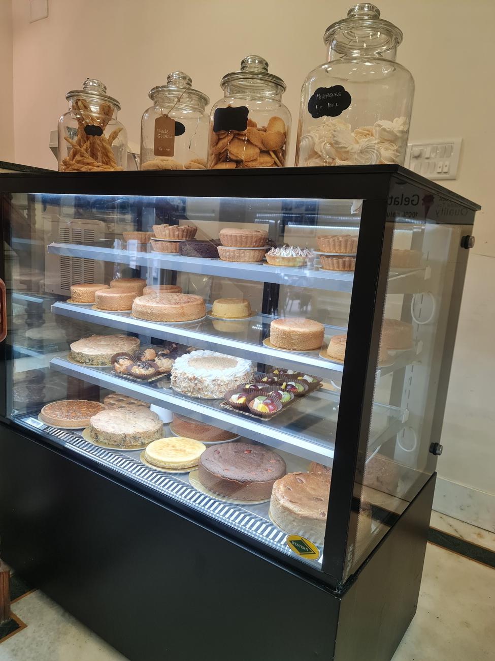 Cake display counter in a café